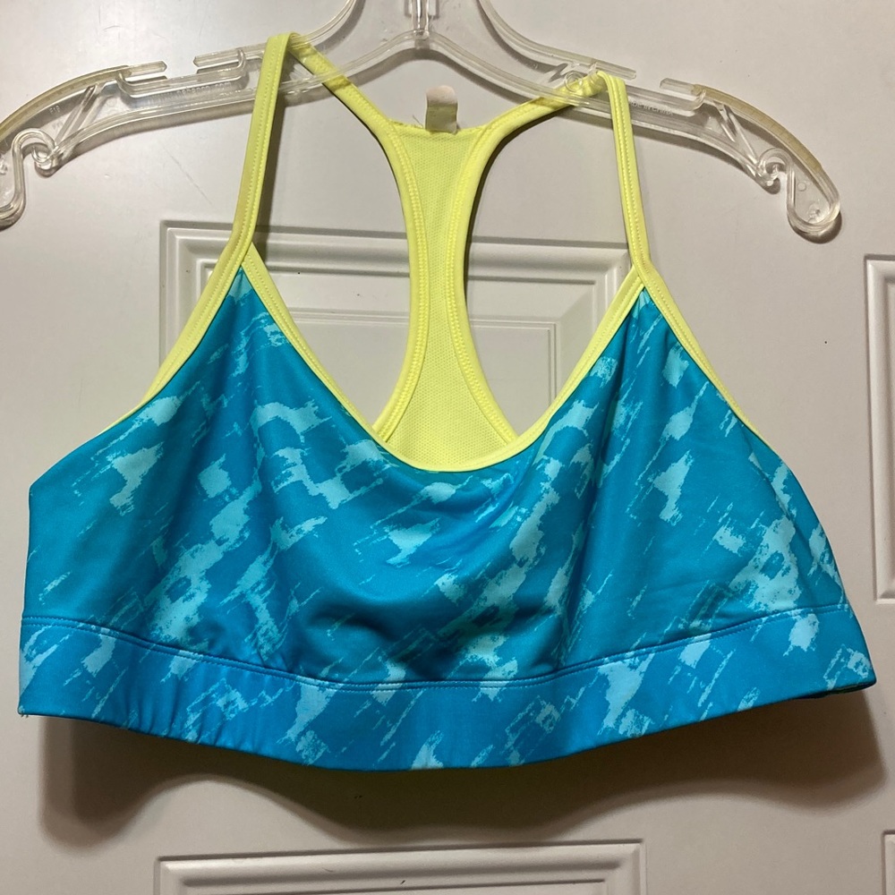 C9 Blue Patterned Racerback Sports Bra with Yellow Trim XXL‎
